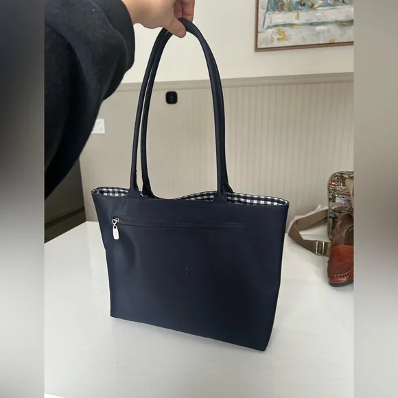 Y2K Esprit Dark Blue Gingham Nylon Tote Bag - Picture 3 of 6